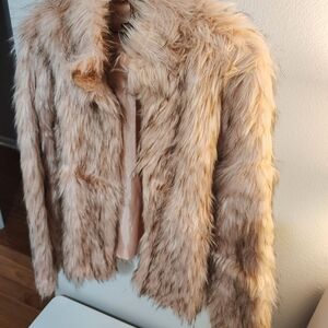 Fashion Nova Plush Faux Fur Jacket - Cream and Tan